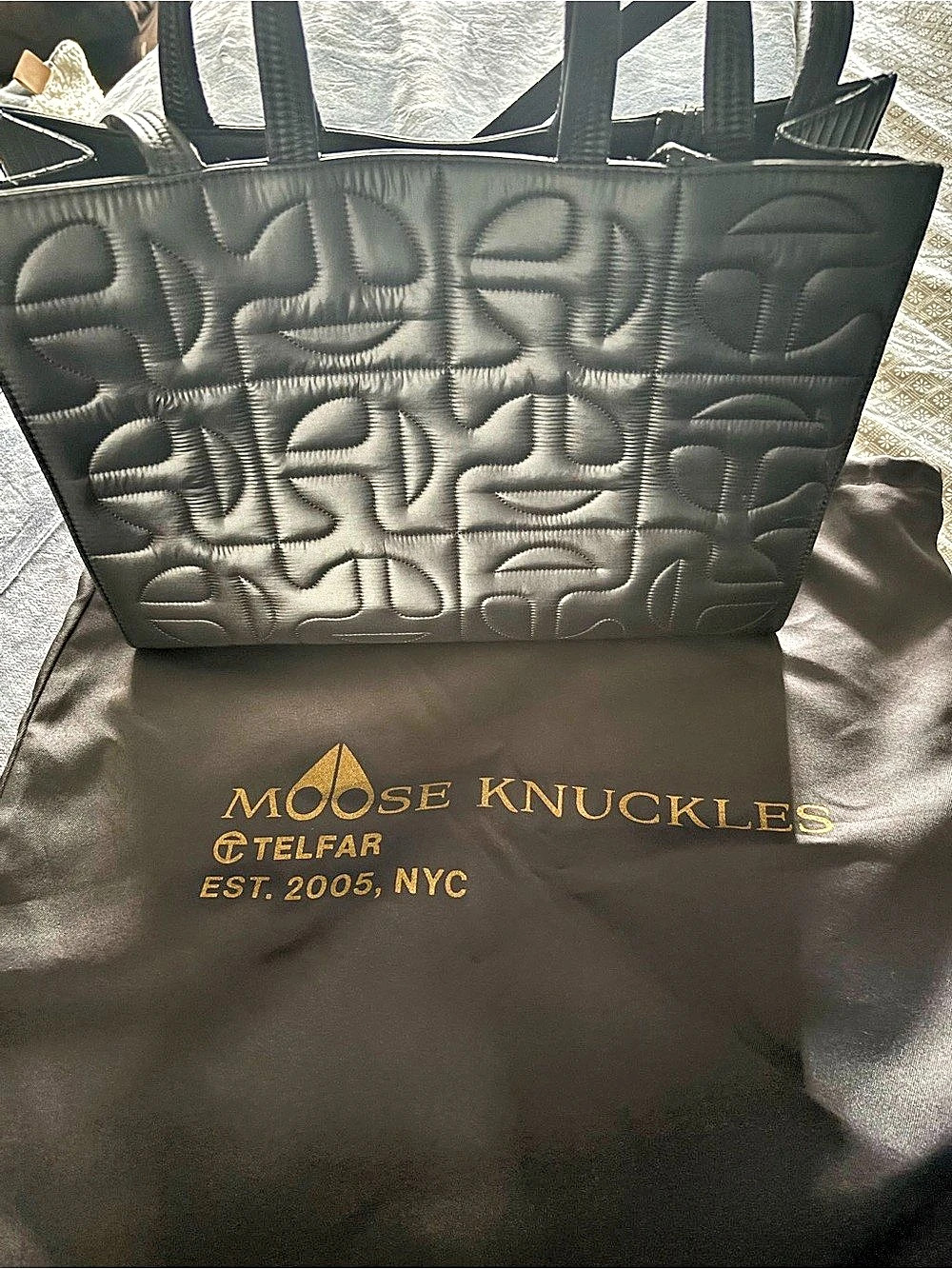 Moose Knuckles Embossed Tote in Black Like New